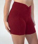 Lavoréa Ruched Waist Pocket Shorts in Burgundy, organic cotton, photo 1 of 2