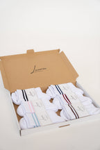 Lavoréa sock packaging, six colors in the branded mailer box