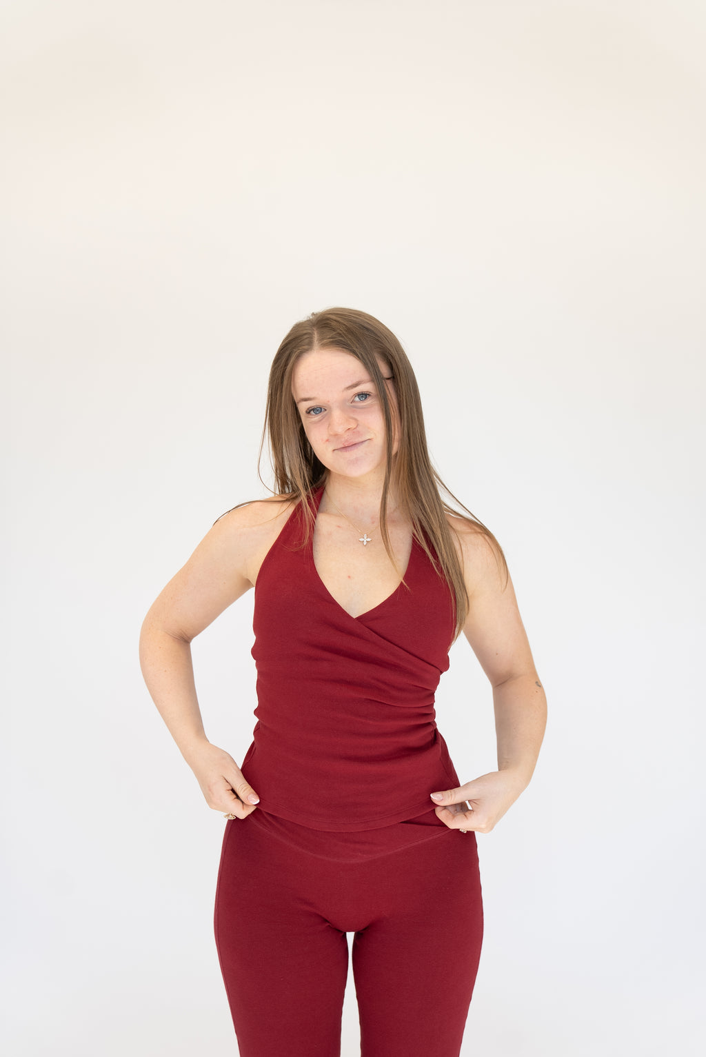 Lavoréa Halter Neck Bra Top in Burgundy, organic cotton, photo 1 of 5