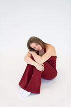 Lavoréa Wrap Waist Flare Leggings in Burgundy, organic cotton, photo 3 of 6