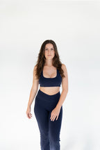 Lavoréa Wrap Waist Flare Leggings in Navy Blue, organic cotton, front view