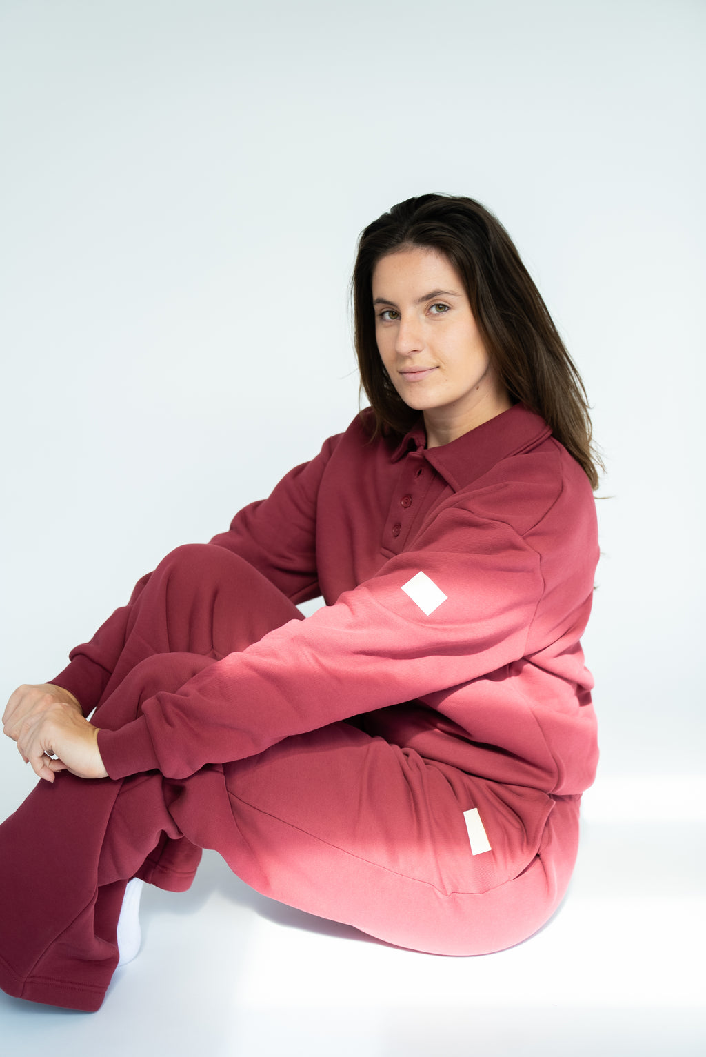 MoNa The Label oversized burgundy polo sweater in heavyweight organic cotton, view 3