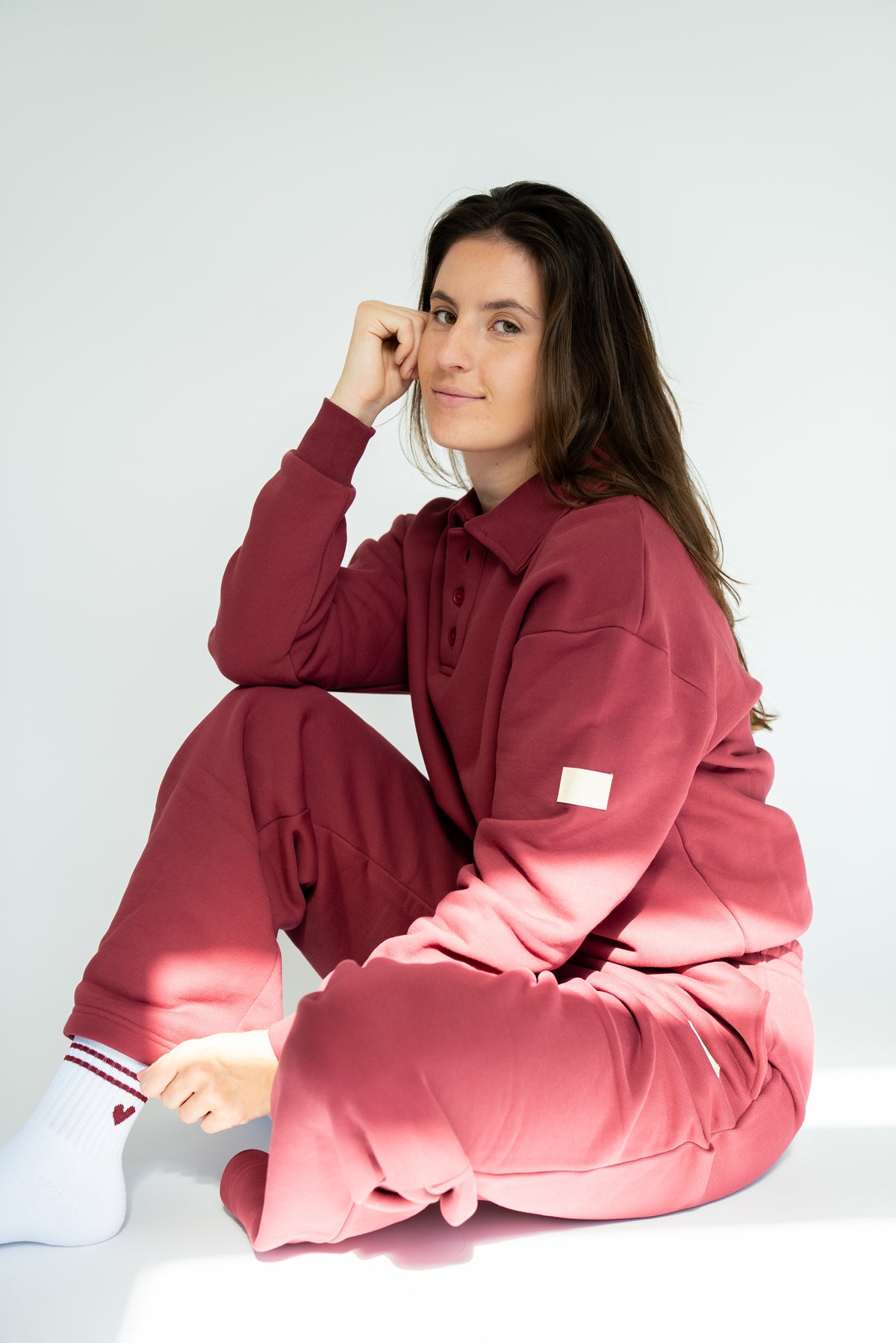 MoNa The Label oversized burgundy polo sweater in heavyweight organic cotton