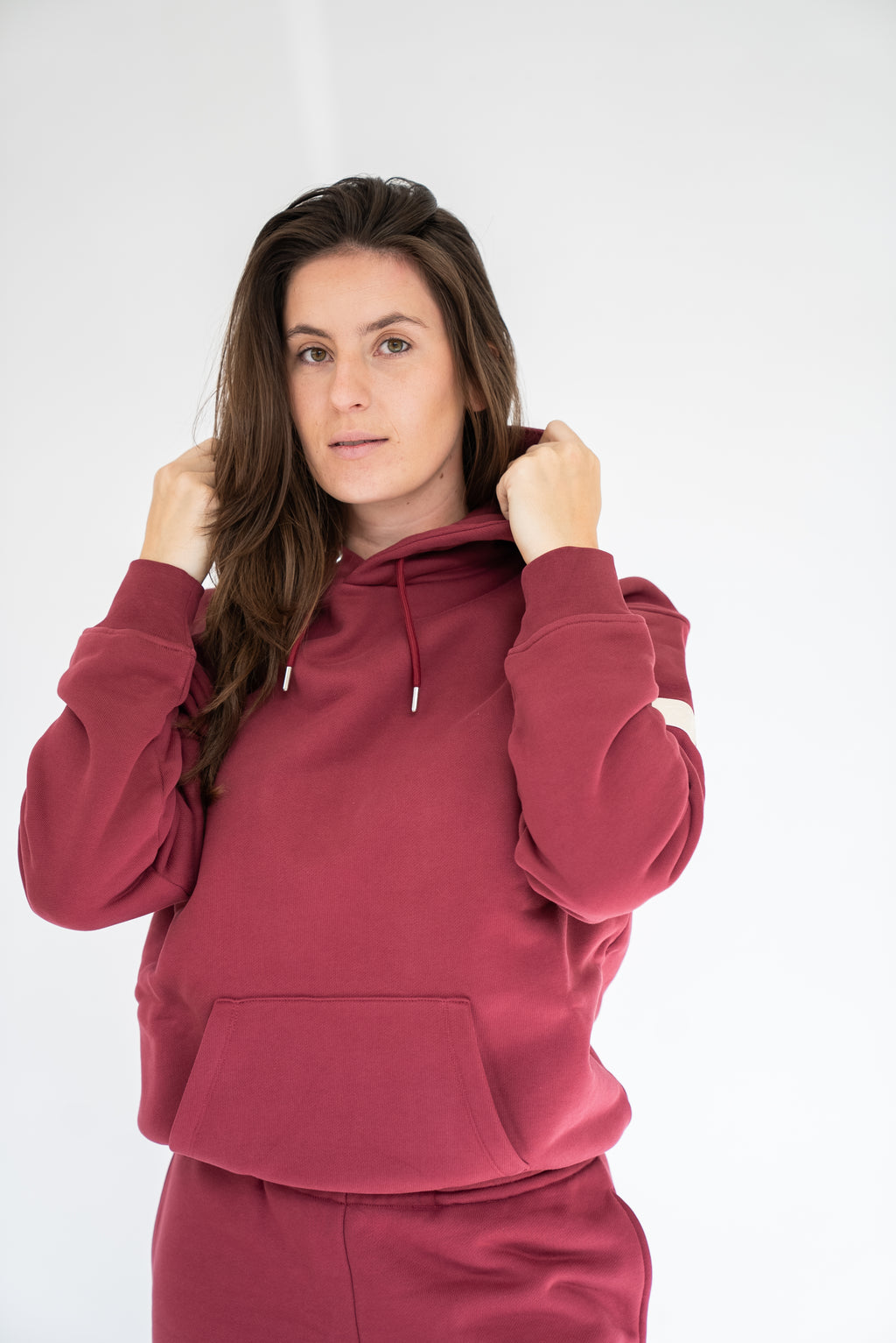 MoNa The Label oversized burgundy hoodie in heavyweight organic cotton, view 8