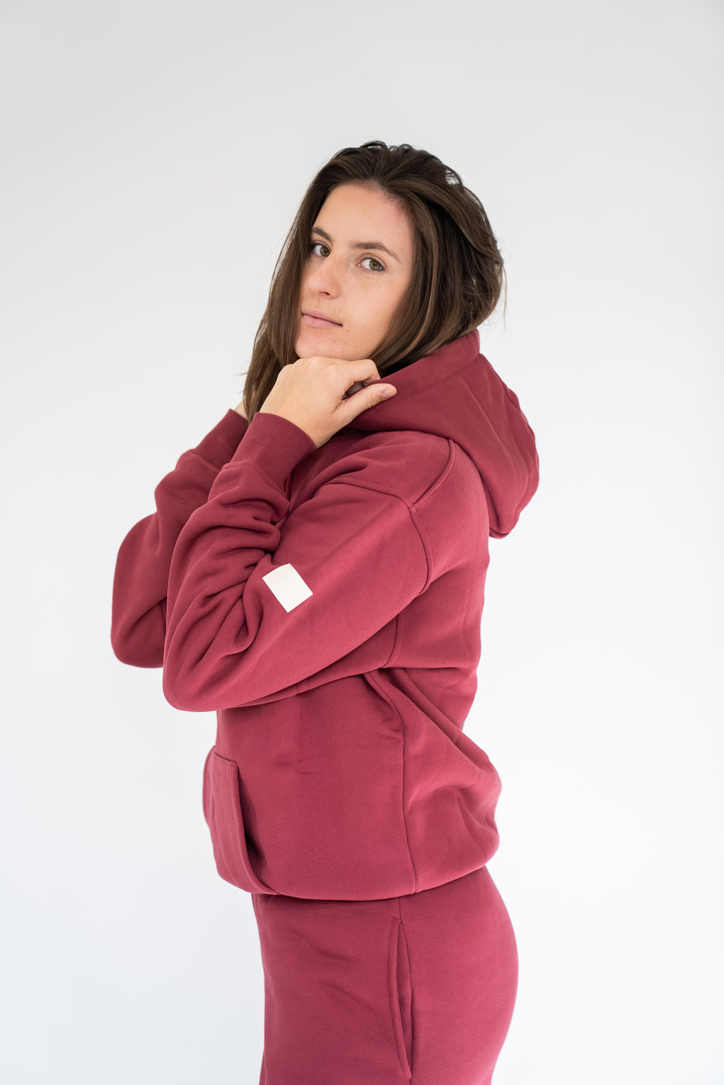 MoNa The Label oversized burgundy hoodie in heavyweight organic cotton, view 9