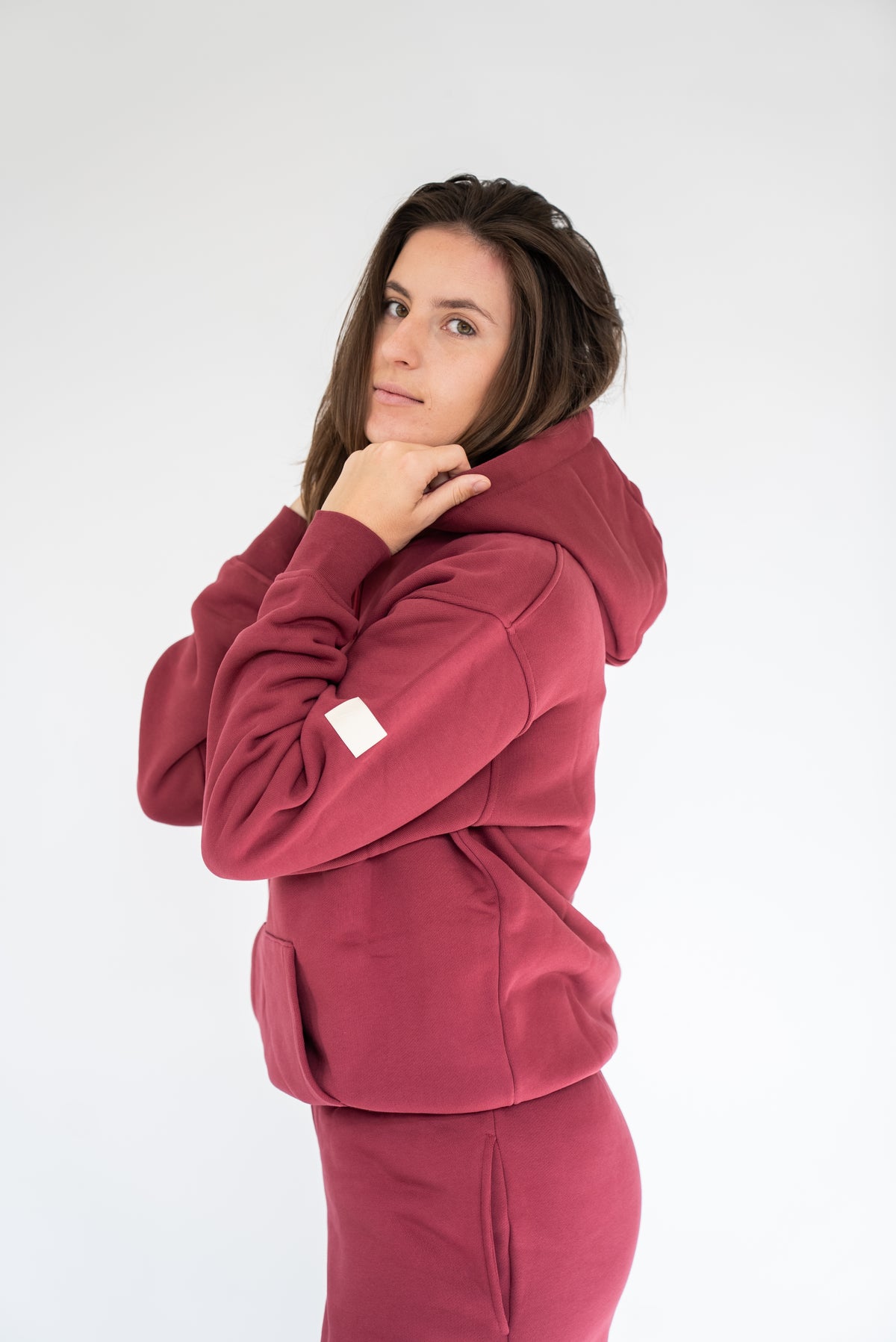 MoNa The Label oversized burgundy hoodie in heavyweight organic cotton, view 9