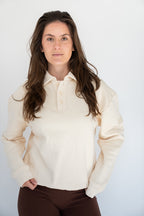 MoNa The Label oversized beige polo sweater in heavyweight organic cotton, view 5