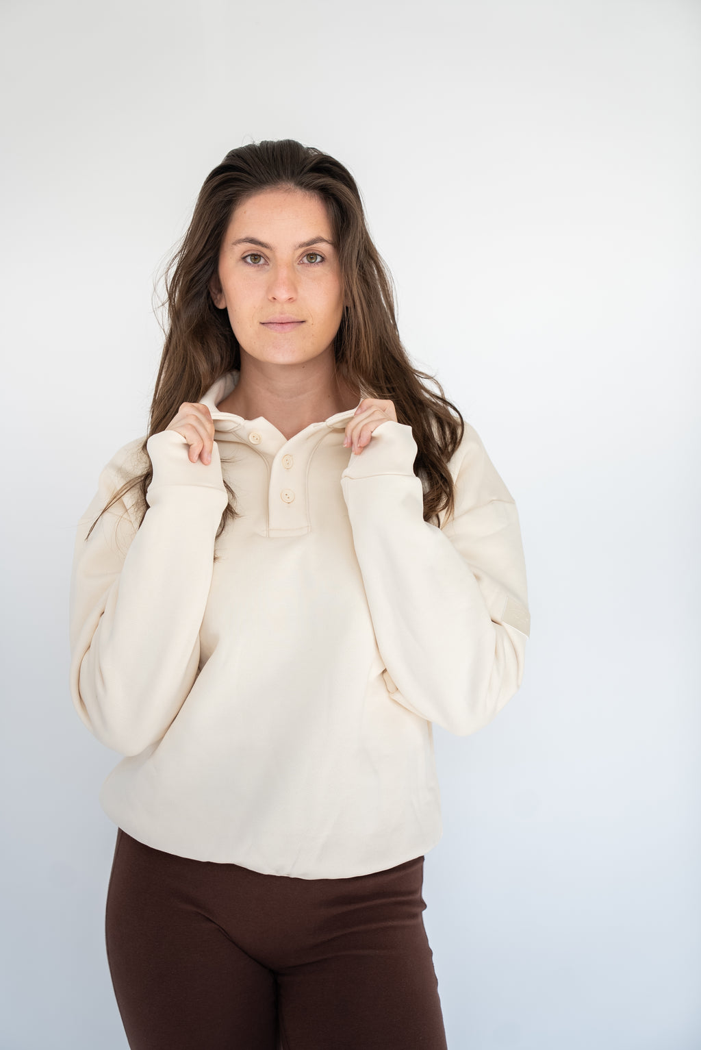 MoNa The Label oversized beige polo sweater in heavyweight organic cotton