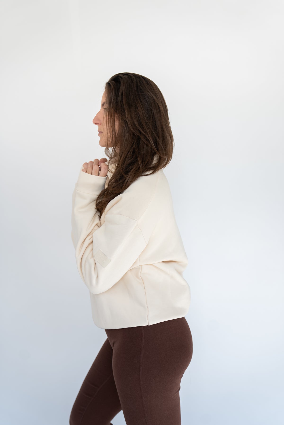 MoNa The Label oversized beige polo sweater in heavyweight organic cotton, view 2