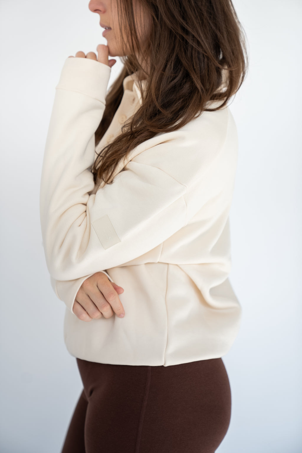 MoNa The Label oversized beige polo sweater in heavyweight organic cotton, view 3