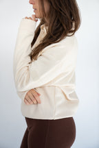 MoNa The Label oversized beige polo sweater in heavyweight organic cotton, view 3