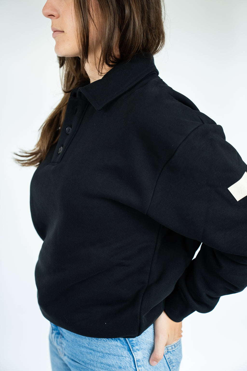 MoNa The Label oversized black polo sweater in heavyweight organic cotton, view 2