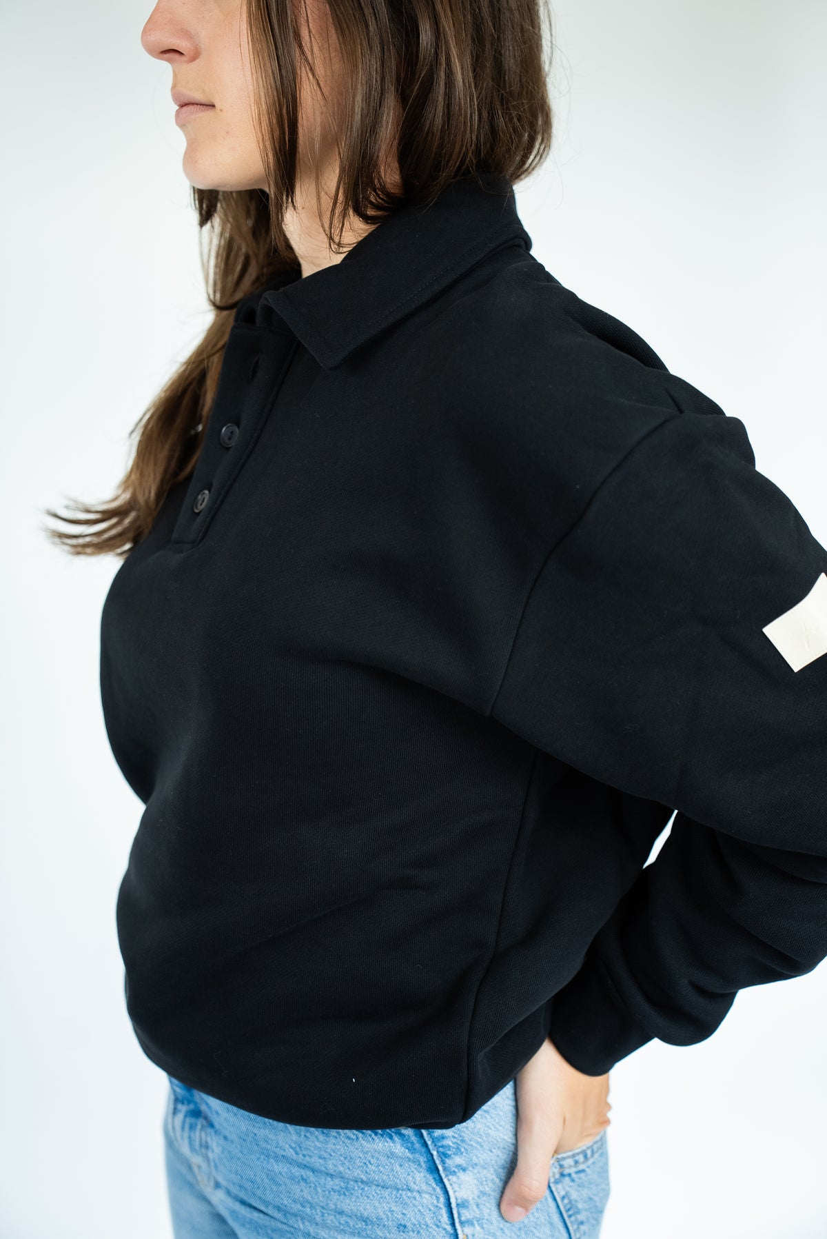 MoNa The Label oversized black polo sweater in heavyweight organic cotton, view 2