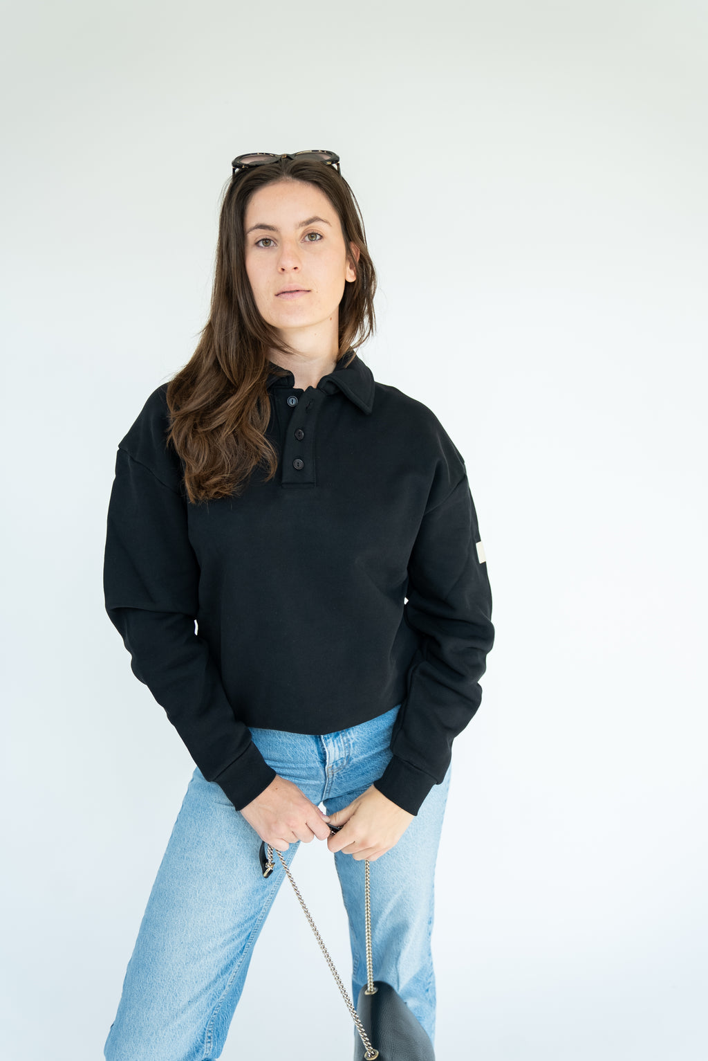 MoNa The Label oversized black polo sweater in heavyweight organic cotton, view 3